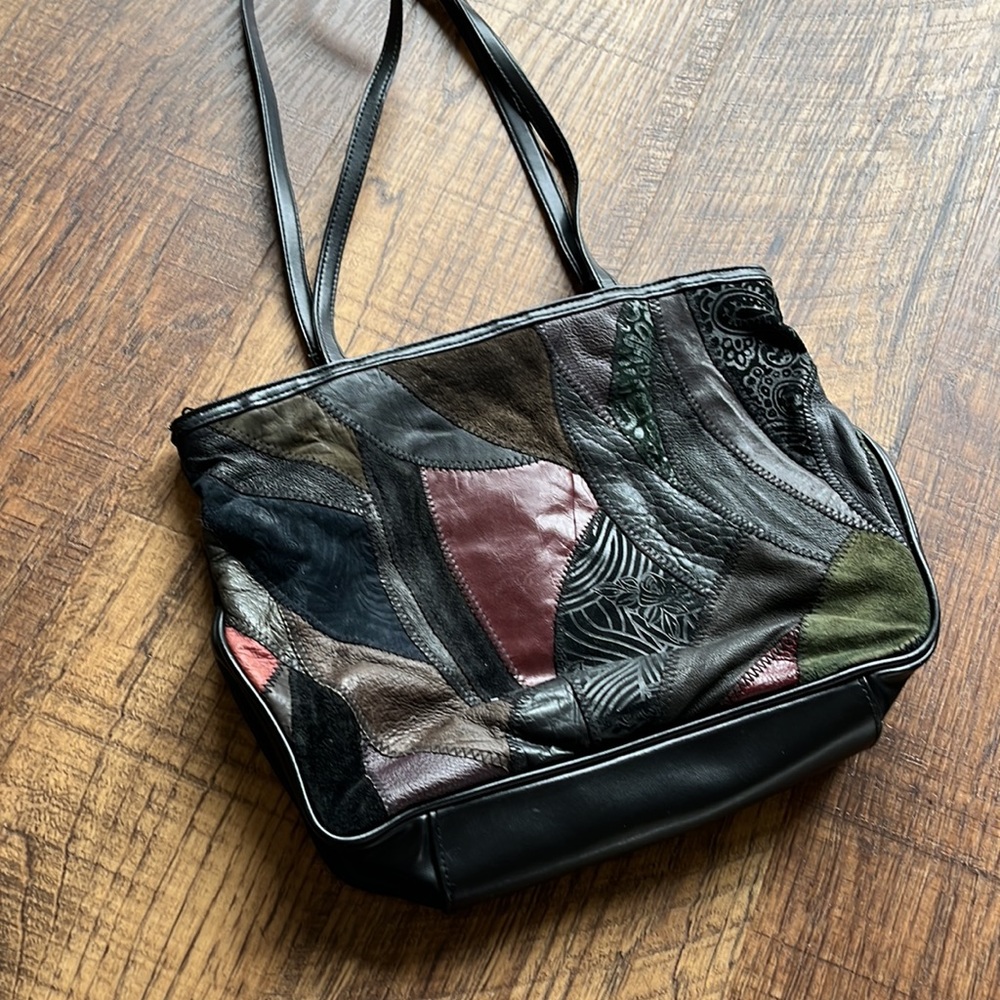 Vintage Patchwork Leather & Suede Multicolor Hand… - image 2